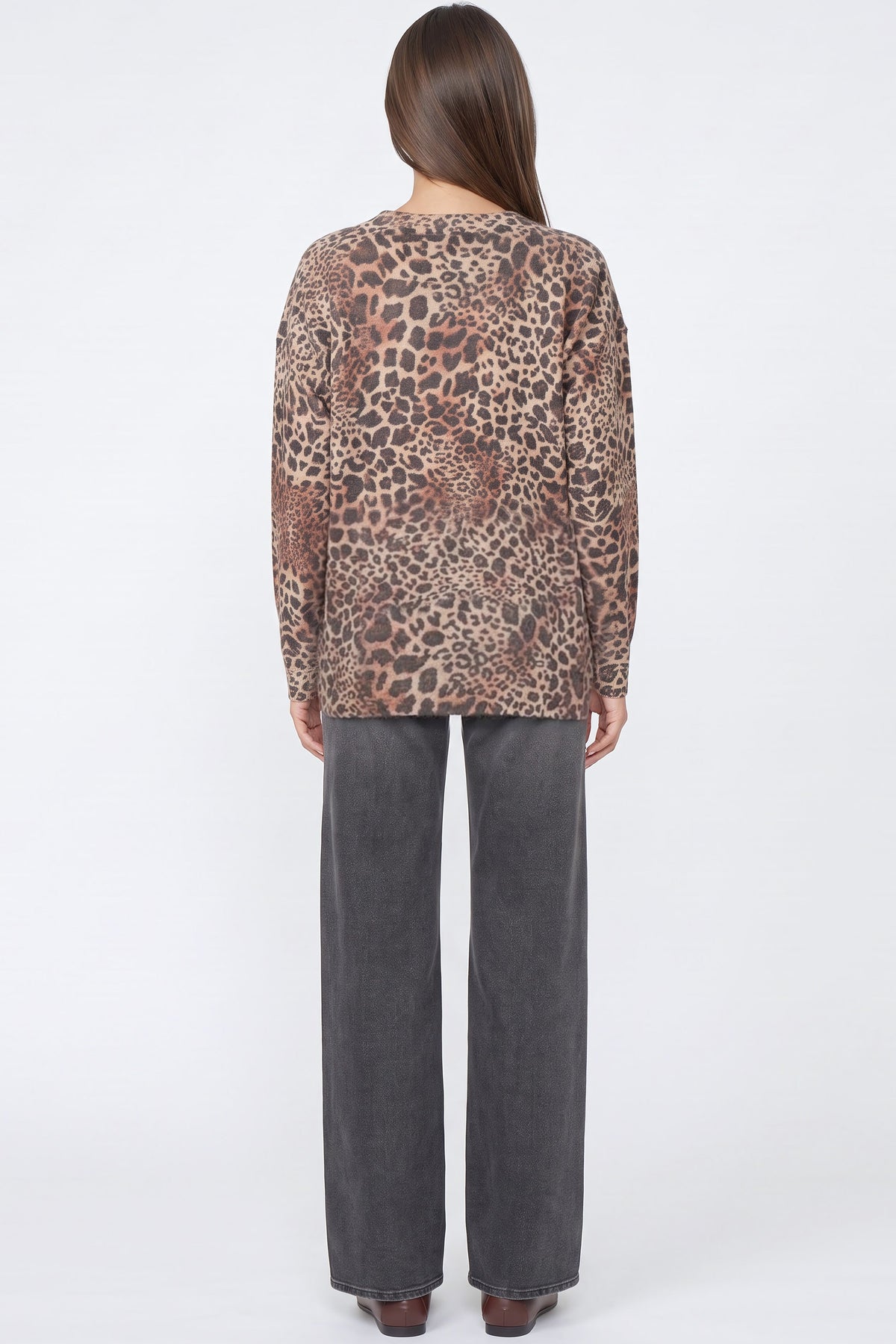 Brown Leopard Print Fine Knit Jumper