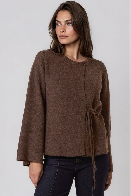 Brown Knitted Side‑Tie Cardigan